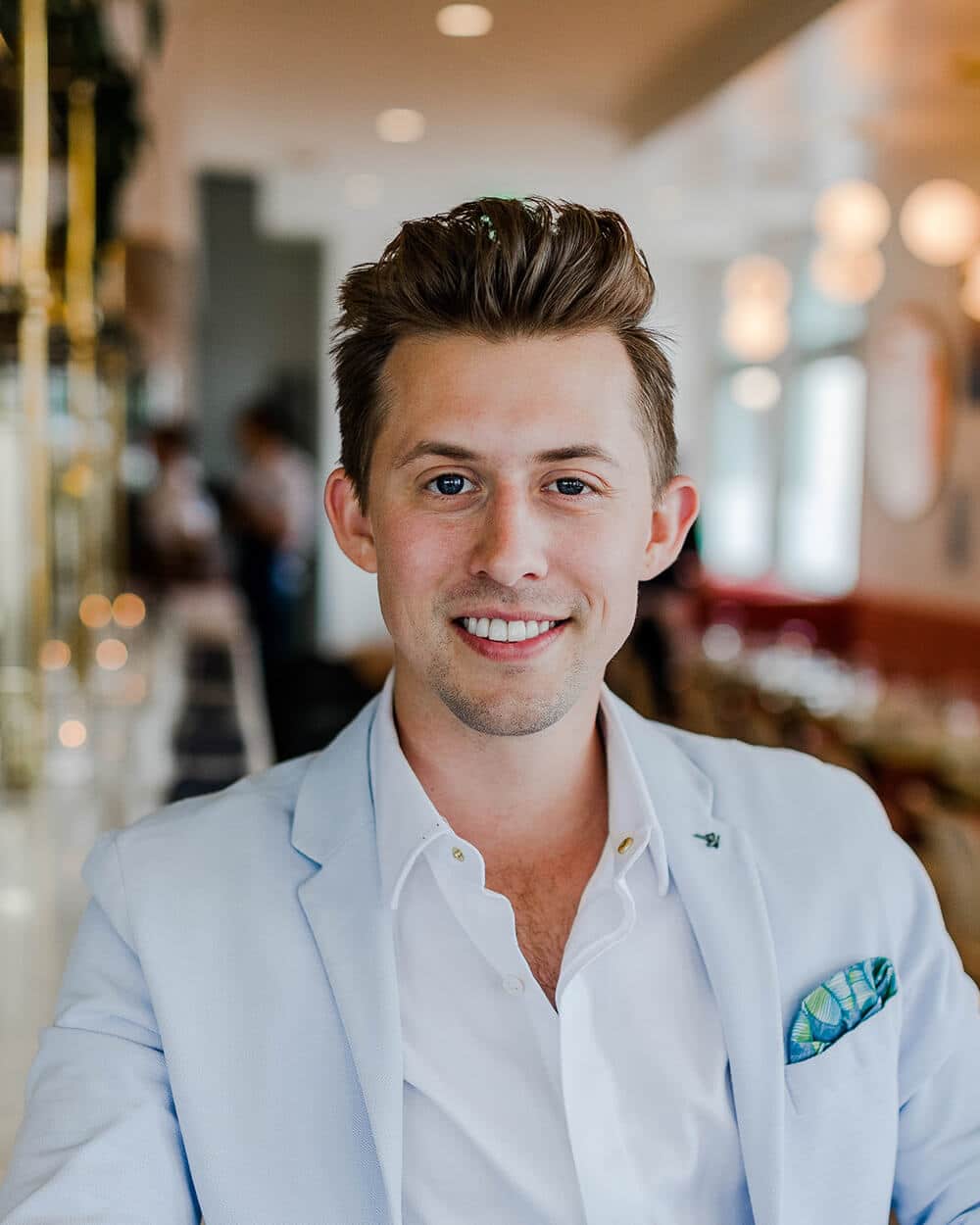 a man wearing a blue shirt